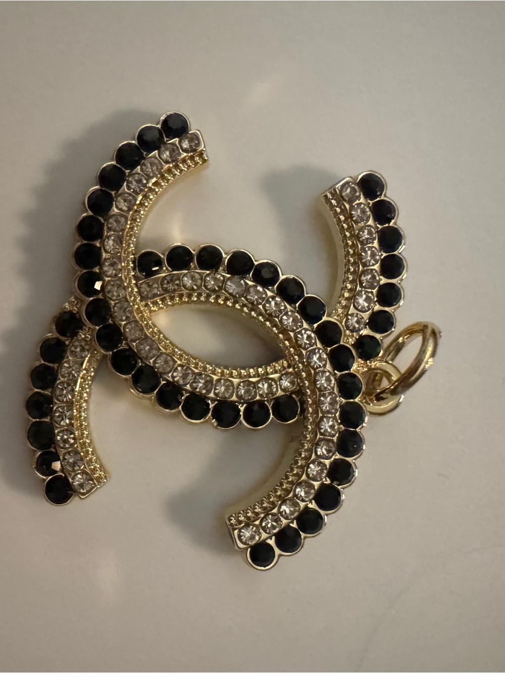 Gold-Tone Black & Clear Crystal Interlocking Charm Pendant